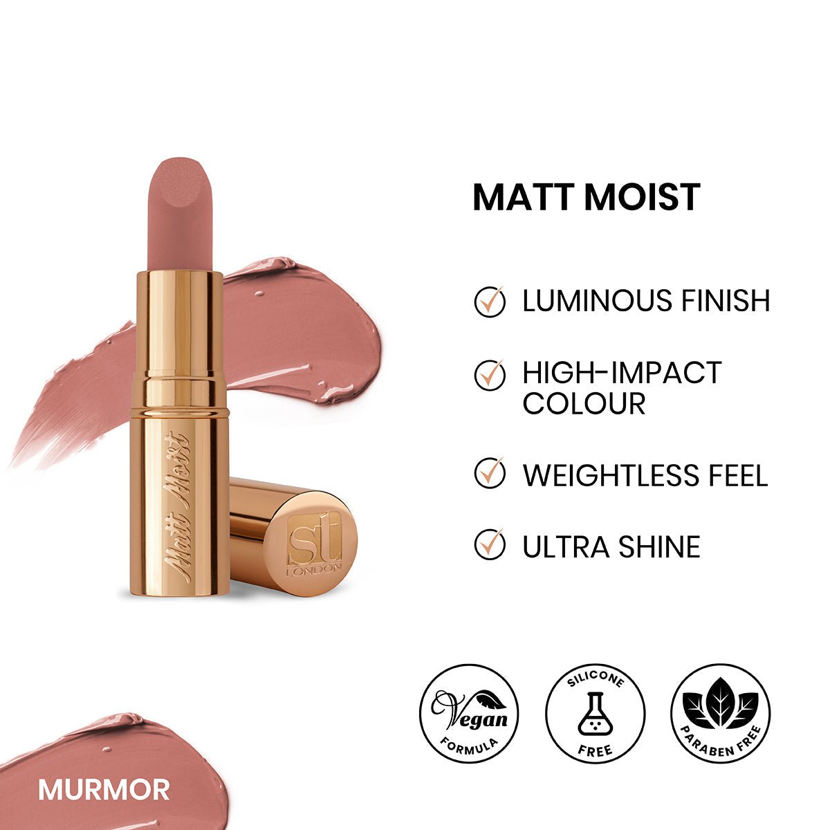5060390412901_bdec80ac-0144-4fda-9979-54601b36ccff.jpg ST London - Matt Moist Long-Lasting Lipstick - Murmor - Image 1