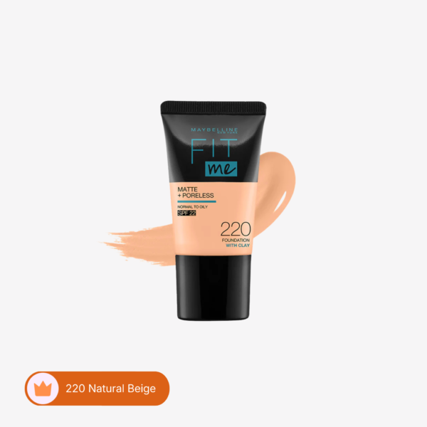 Maybelline New York Fit Me Matte & Poreless Liquid Foundation 18Ml Mini Tube - 220 Natural Beige - For Normal To Oily Skin