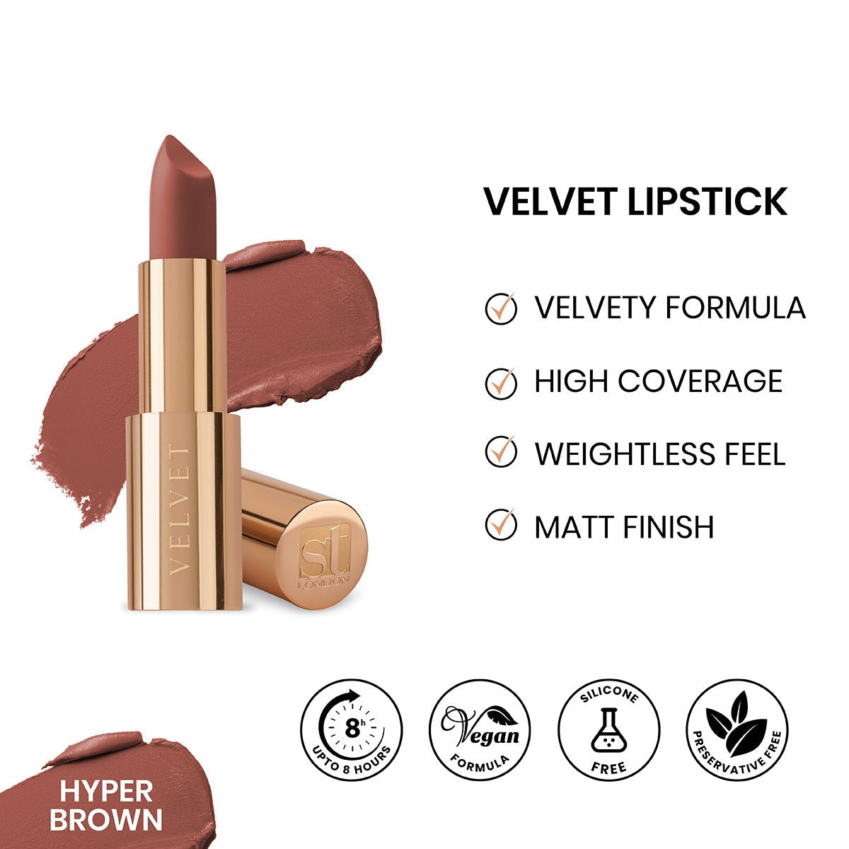 HyperBrown_e0212246-2046-4627-8d97-7e23dd1712e6.jpg ST London - Velvet Ultra Matt Lipstick - Hyper Brown - Image 1