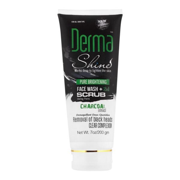 Derma Shine Pure Whitening Charcoal Extract 2-In-1 Face Wash + Scrub - 200g